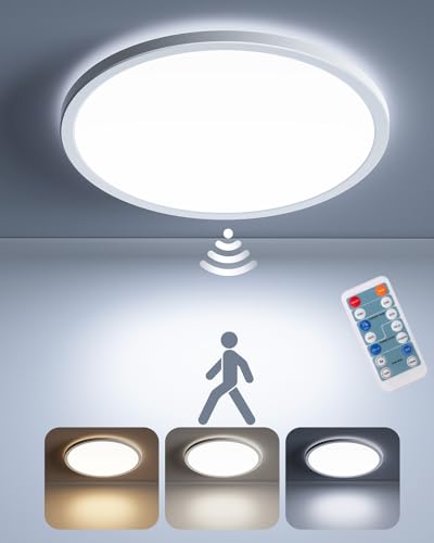 Seguridad, Matane - Lámpara de techo LED con sensor de movimiento regulable con control remoto, 9 pulgadas con cable de montaje empotrado, 3000 K, 4000 K, 5000 K, 1800...