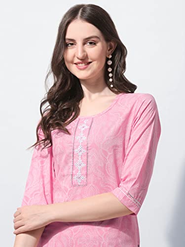 Image of MIRCHI FASHION Women's Straight Fit Pure Cotton Embellished Floral Printed Kurta Set with Dupatta and Trouser