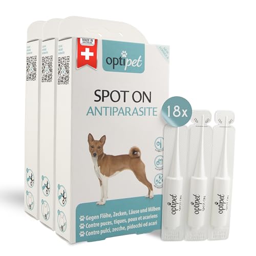 Optipet Spot On für Hunde 18x1,5ml Pipetten, Hochwirksam bis zu 24 Wochen gegen Milben, Flöhen, Zecken, Läusen