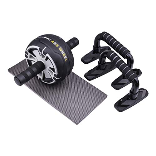 MisFox 3 en 1 Rueda Abdominal Kit, Soporte para Flexiones, Rodilla Mat para Deporte en Casa Ejercicios Fitness
