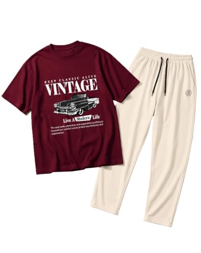 Image of AUSK Men's Graphic Printed Clothing Co-Ord Set | Oversized T Shirt with Track Pant | Casual Daily Wear Outfit for Men