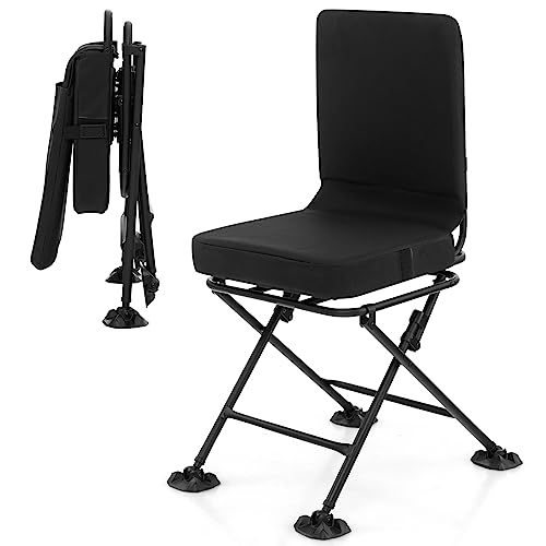 Image of Tangkula Hunting Chair, 360 Degree Swivel Hunting Blind Chair with Padded Cushion, Adjustable Foot Pads, Camouflage Portable Folding Hunting Chairs for Blinds, Fishing, Camping