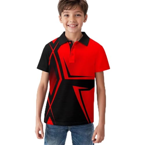 Boys Printed Polo Shirt Short Sleeve Stylish Moisture Wicking UPF 30+ Performance Golf Shirts 7-16 Years