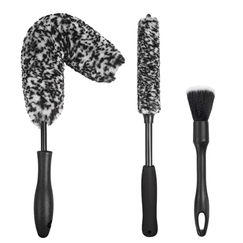 NIKCOSMK 3PCS Wheel Brush Kit for Cleaning Wheel and Tire, Wheel and Rim Brush, Car Detailing Brushes, Bendable & Durable Car Wheel Rim Cleaner Brush Set,Car Detailing Cleaning Brush Supplies Kit