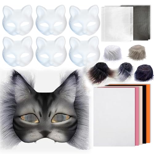 Therian Mask, 1Set Therian Mask Kit, con tira de lana, tela de malla, máscara de gato de media cara, kit de máscara de gato Therian Therian divertido, máscara Therian Therian para fiesta de cosplay