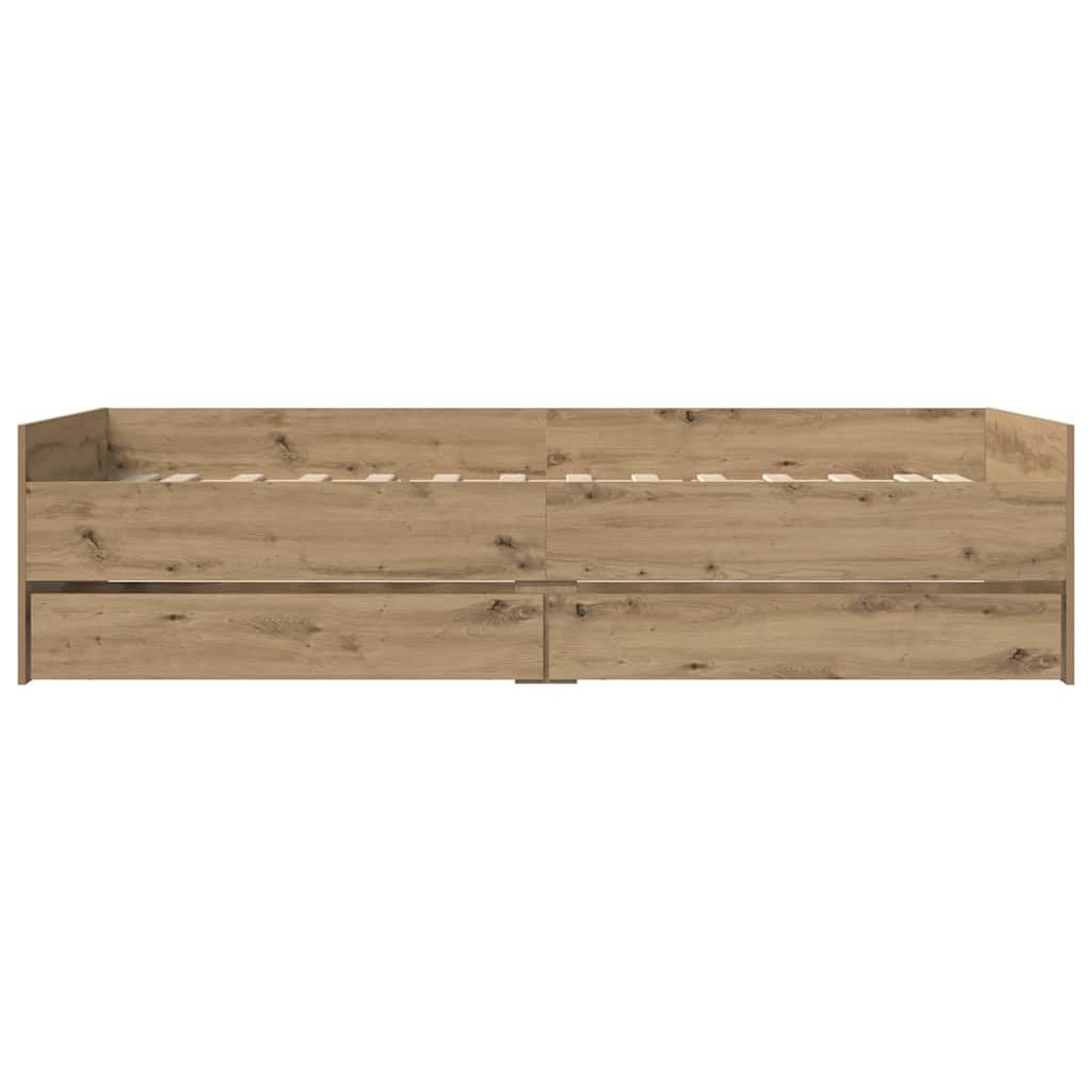Brokky Estructura de Cama con cajones Cama Individual Juvenil Marco de Cama de Madera Estructura de Cama Somier-Roble artisan-90 x 200 cm