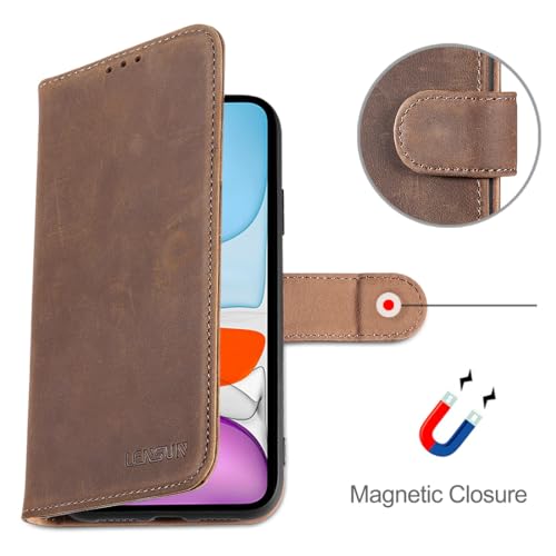Étui portefeuille iPhone 11 Lensun marron rétro en cuir véritable - 7