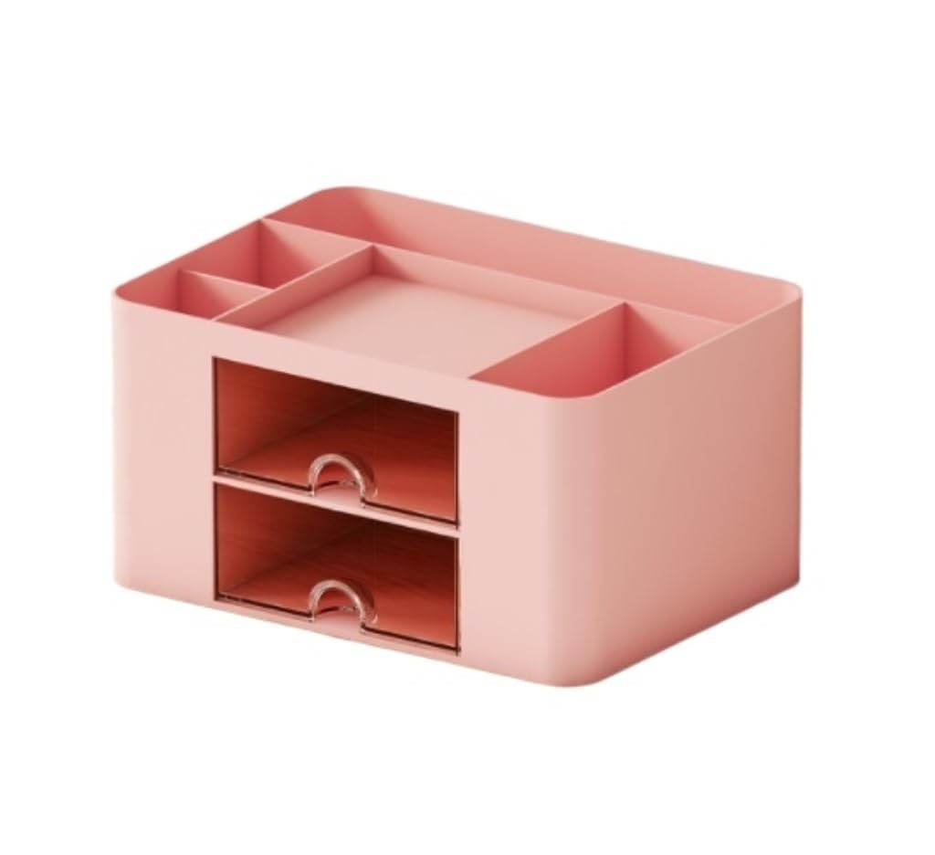 Organizzatore Scrivania Organizer da Scrivania con 2 Cassetti in Plastica Tavolo, Portapenne, Portacarte, Scatola Portaoggetti per Forniture Ufficio Ufficio(B)