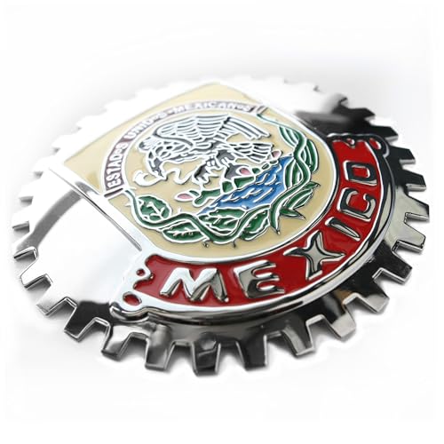 Image of Premium Mirror Chrome Red ISO 9001 Mexico Eagle Flag Grill Badge Mexican Emblem for Trucks and Cars