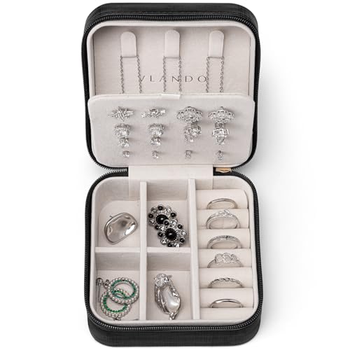Vlando 正方形アクセサリーケース 持ち運び 小物入れ ジュエリーケース 持ち運び イヤリング 収納 誕生日プレゼント-ブラック