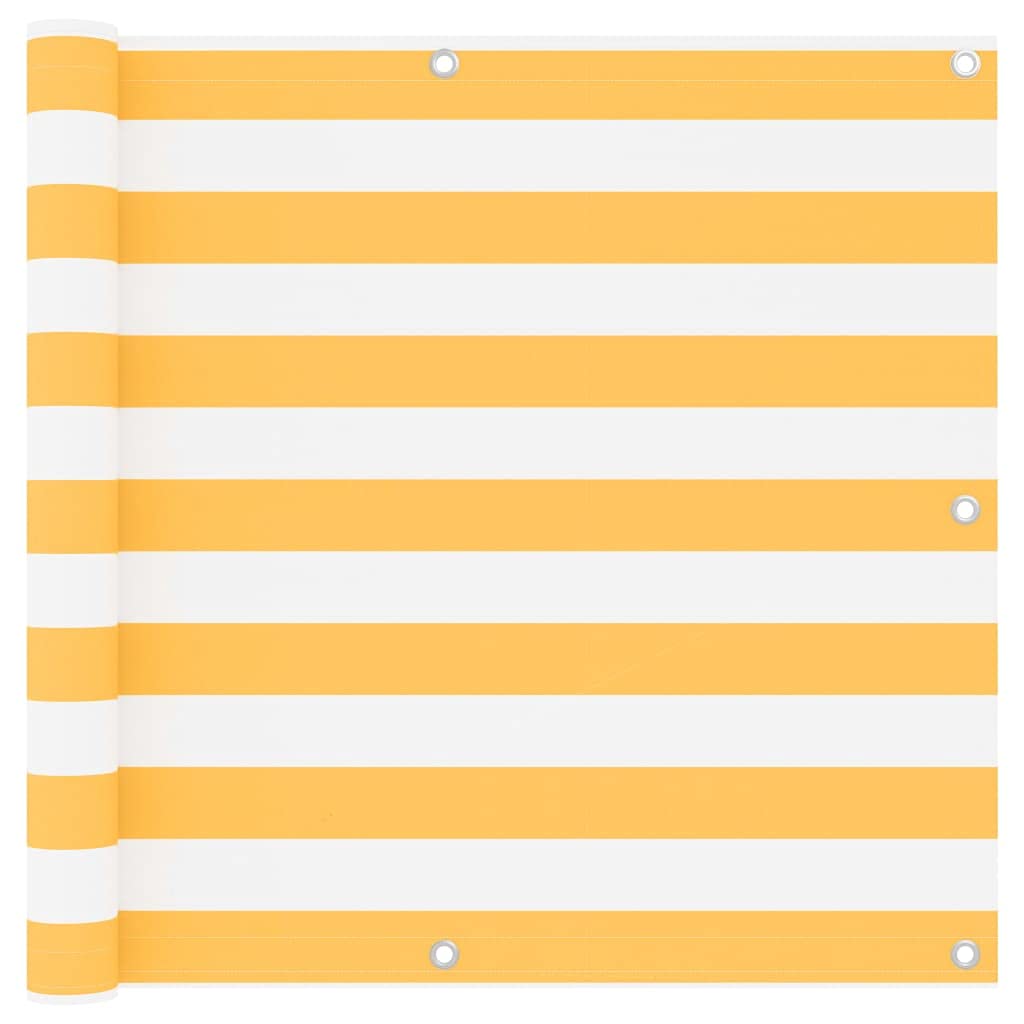Protección visual para balcón, protección solar y cortavientos de tela Oxford resistente, 90 x 600 cm, blanco amarillo, impermeable con protección UV, ideal para balcón, terraza, jardín