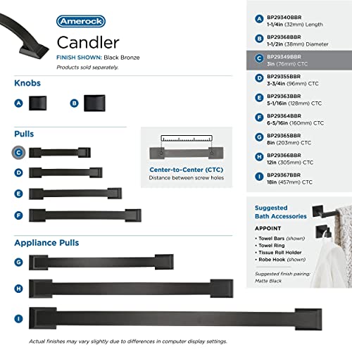 Image of Amerock | Cabinet Pull | Black Bronze | 3 inch (76 mm) Center to Center | Candler | 1 Pack | Drawer Pull | Drawer Handle | Cabinet Hardware