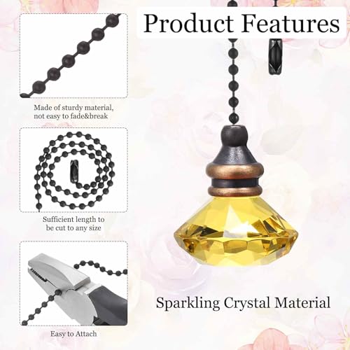 Image of MECCANIXITY 4Pack Ceiling Fan Pull Chain, 12 Inch Decorative Ornaments Diamond Pendant Pull Chain Extension for Ceiling Fans Light Lamp, Yellow