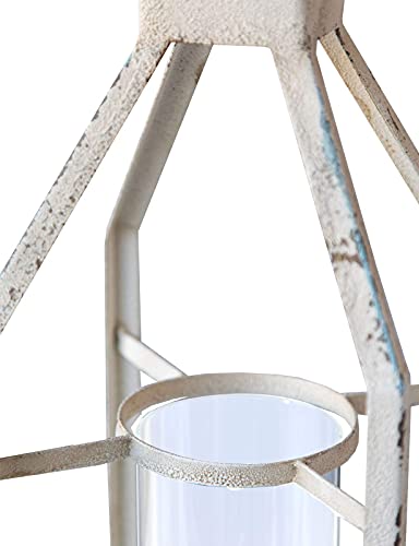 Farmhouse White Metal Lanterns 21" Decorative Hanging Candle Lantern, Rustic Distressed Candle Holder Outdoor Lanterns For Front Porch Floor, Patio Or Wedding #TOP5