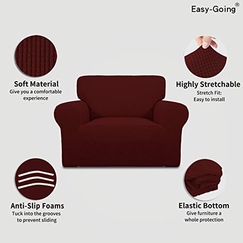 Image of Easy-Going Stretch Oversized Chair Sofa Slipcover 1-Piece Couch Sofa Cover Furniture Protector Soft with Elastic Bottom for Kids Spandex Jacquard Fabric Small Checks Wine