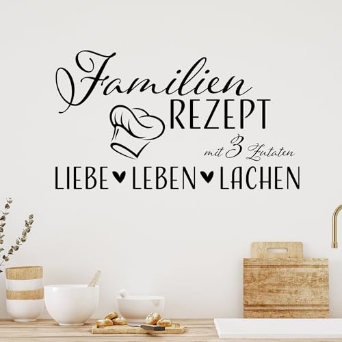GRAZDesign Wandtattoo Wohnzimmer Familie Familienrezept mit 3 Zutaten, Lustig Sprüche Flur, Küche, Wandaufkleber selbstklebend, Wandsticker modern, 70x40cm, 070 schwarz