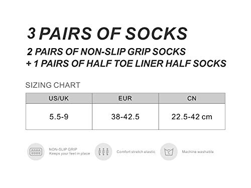 Enyougerina Women's Knee High Sokcs 3 Paires Non Slip Yoga Socks With Five Toes &Toeless,Anti-Skid Pilates Ballet Dance (Grey), One Size #TOP3