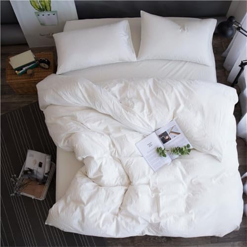 LlpsmengAE Juego de Cama de 4 Piezas con Cierre de Cremallera, Lujosa sábana de algodón Egipcio Lavado, Funda nórdica de Color sólido, súper Suave, Transpirable(White,220x240cm)