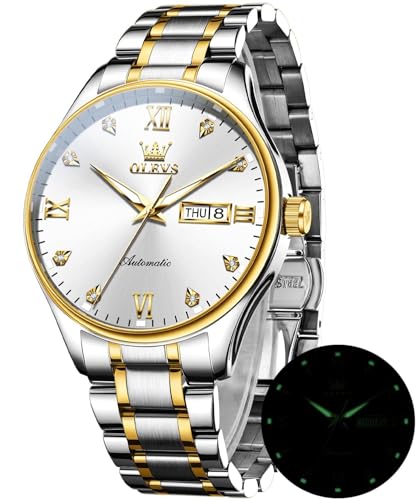 Image of OLEVS Automatic Watches for Men Self Winding Mechanical Wristwatch Luxury Business Dress Stainless Steel Luminous Waterproof Calendar Mens Watch