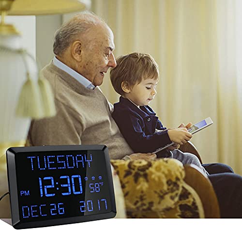 Rocam Digital Wall Clock, 11.5" Extra Large Display Calendar Alarm Day Clock With Date And Day Of Week, Temperature, Usb Charger & 3 Alarms, Led Desk Clock For Office,Living Room,Bedroom,Elderly #TOP4