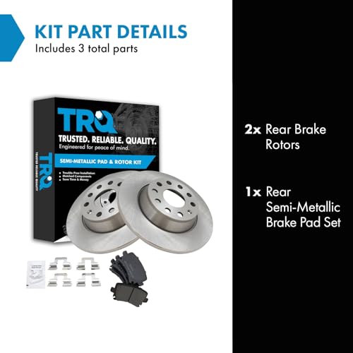 Image of TRQ Rear Semi Metallic Brake Pad and Rotor Set 11.26 in 5-Lug | For 2006-2007 Audi A3 2006-2007 A3 Quattro 2006-2010 Volkswagen GTI 2007-2008 Eos 2009-2010 CC Luxury Sport 2009-2011 Tiguan