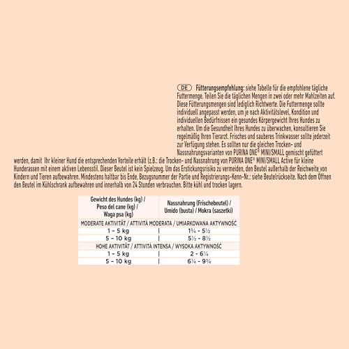 PURINA ONE Mini/Small Active Hundefutter nass für kleine Hunde, reich an Rind & Gemüse, 26er Pack (26 x 85g)