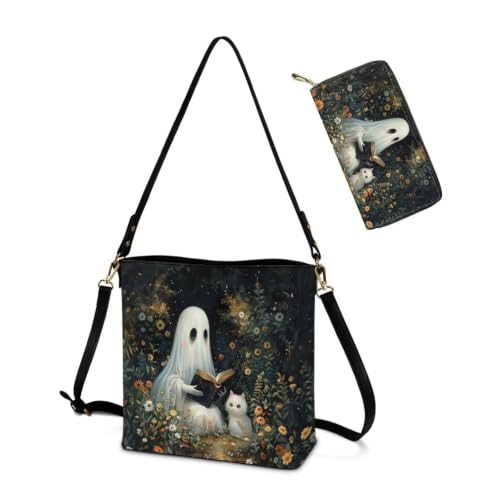 Image of HUGS IDEA Leather Purses and Handbag for Women Bucket Bag with Wrist Wallet 2 Packs