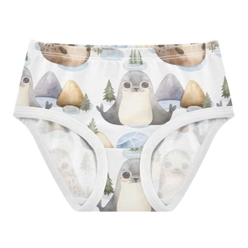 Cute Cartoon Seals Beige Girl Panties Cute Toddler Underwear Floral Cotton Artistic Kids Undies Briefs 2t