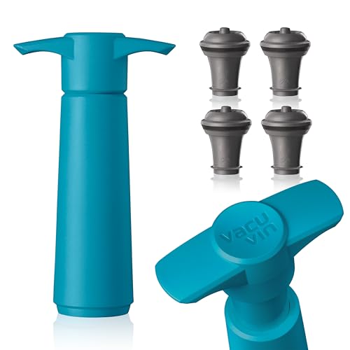 Vacu Vin Wine Saver Pump Blue with Vacuum Wine Stopper - Keep Your Wine Fresh for up to 10 Days - 1 Pump 4 Stoppers - Reusable - Made in the Netherlands Vacu Vin Wine Saver Pump Blue with Vacuum Wine Stopper - Keep Your Wine Fresh for up to 10 Days - 1 Pump 4 Stoppers - Reusable - Made in the Netherlands