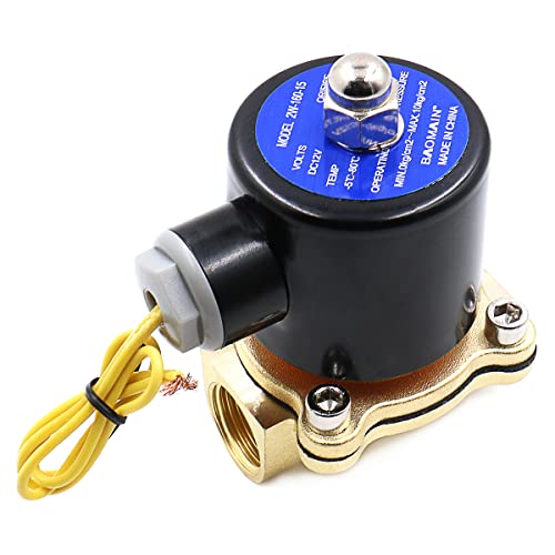Baomain 1/2 inch Brass Electric Solenoid Valve, DC 12V Normally Closed, Pneumatic Valve for Water Air, 2W-160-15