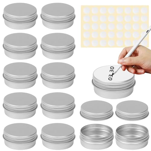 12 cajas de aluminio de 15 ml, recipientes para muestras, botes de cosméticos pequeños, botes de crema para rellenar, latas de bálsamo labial, pequeñas cajas con tapa, para crema loción, máscaras