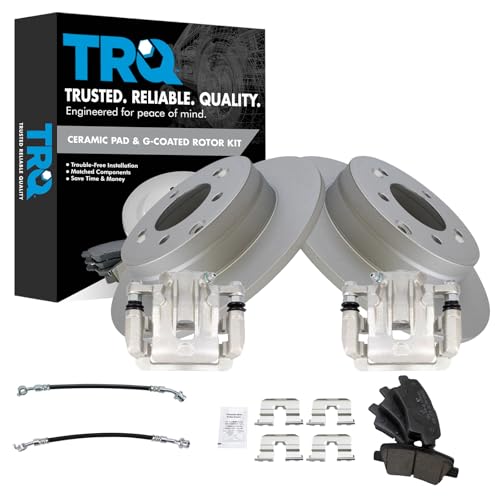 Image of TRQ Rear Brake Pad and Rotor Set Ceramic Coated Rotors Calipers Compatible with 2014 Kia Optima with Manual Parking Brake