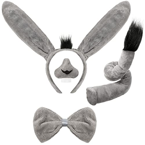 Aoriher Conjunto de 4 acessórios disfarce de diadema de animal trezzo de animal para cosplay Halloween (cinzento)
