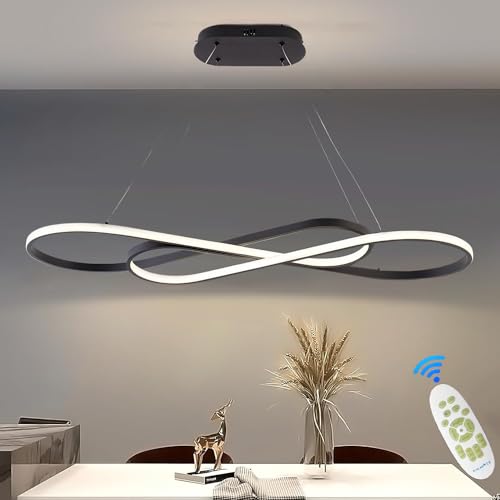 MQW Lampada a sospensione a LED tavolo da pranzo lampada a sospensione dimmerabile con telecomando lampada a sospensione design lineare lampada a s ospensione regolabile in altezza (L100cm/57W) Nero
