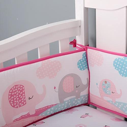Cotton Crib Bumper Pads for Baby Boys Girls, 4 in 1 Breathable Safe Anti-Bump Crib Bumpers Baby Crib Protective Cushion Liner Soft Cot Protector Padded Crib Liners for Toddler Bed Accessory (E)