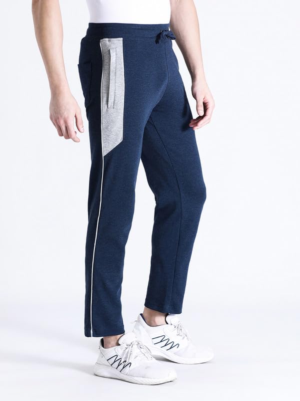 Image of CROCODILE Men Solid Slim Fit Track Pant | Mid Rise | Drawstring Waist | Regular Length | Casual Sports Lounge Bottomwear Navy Melange