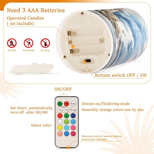 Image of Flickering Flameless Candles, Lighthouse Ocean LED Candles with Remote Timer, Set of 2 Battery Operated Candle for Valentine Wedding Birthday