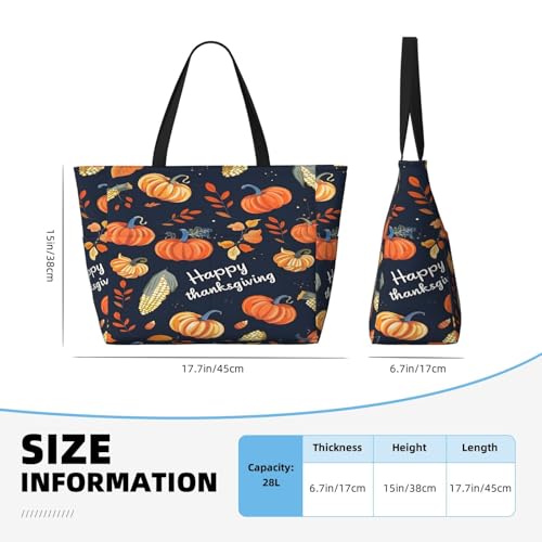 Thanksgiving Pumpkin Beach Bags For Women, Large Waterproof Tote Bag Sandproof Pool Bag Handbag For Travel Work Gym4