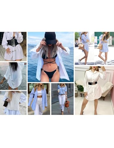 Image of HOTOUCH Women Boyfriend Shirts Button Down Long Sleeve Blouse Cuffed Sleeve Collared Shirt