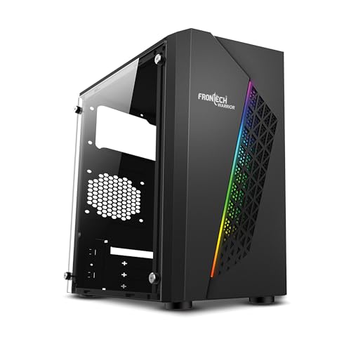 Image of Frontech Warrior Gaming Computer Cabinet | Mid-Tower PC Case | Acrylic Side Panel | Front LED Strips | 1 Pre-Installed RGB Fan | USB 3.0 | ATX & M-ATX Support (FT-4345)