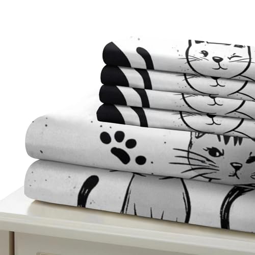 Linge de lit chat 140x200 housse de couette douce lit simple - 7