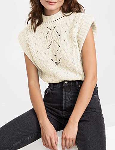 Image of Himosyber Women's Solid Sleeveless Vest Elegant High Neck Stretchable Cap Sleeve Knit Sweater Tops