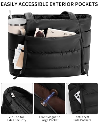 Puffer Tote Bag for Women, Lightweight Puffy Work Handbag Teacher Nurse Quilted Shoulder Bag for School Travel Gym4