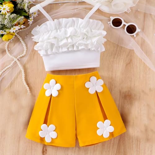 Toddler Girl Clothes, 2Pcs Baby Girl Summer Outfits Ruffle Sleeveless Shirts Floral Tops + Shorts2