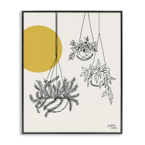 Stupell Industries Hanging Potted Plant Minimal Yellow Sun Lines, Design by Jess Baskin, 24 x 30, Black Framed
