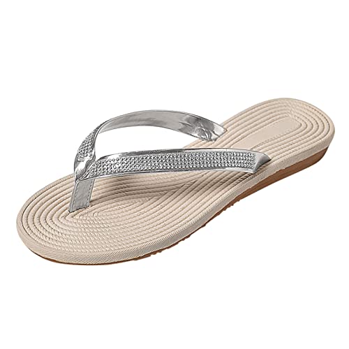 Zapatos de verano casuales para mujer, moda de verano, color sólido, con brillantes, imitación plana, informal, para mujer, plata, 39 EU Weit Cover