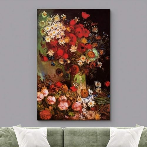 Toile de fleur rouge impressionniste tableau mural 40x60cm pour salon - 4