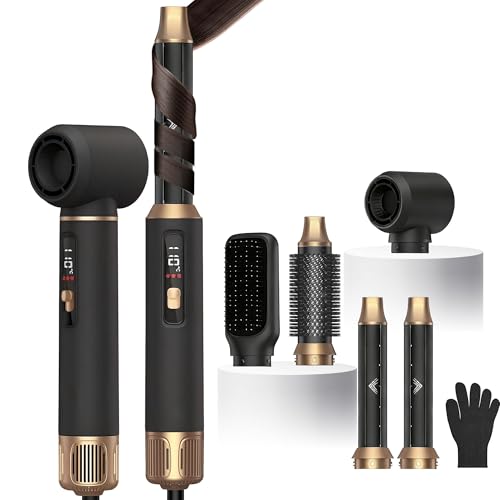 Image of 5 in 1 Hot Air Styler Brush, 1000W Hair Dryer with LCD Display, Auto Rotating Curler for Volumizing Fast Drying, Curling & Straightening Multi Styling Tools for All Hair with 3 Levels