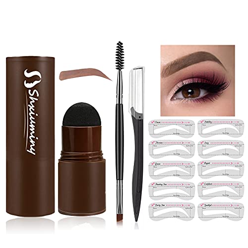 Eyebrow Stamp and Stencil Kit-13 in 1 Eyebrow Stamp Shaping Kit Eyebrow Powder Stamp Waterproof Long Lasting Instantly Color(Light Brown)