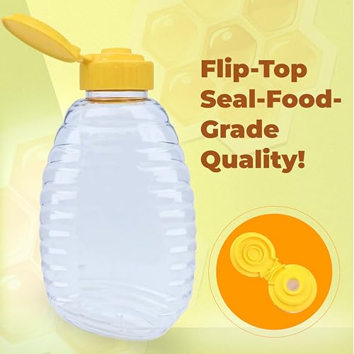 Skywin TidyFriend Honey Bottles 24 oz – 10 Pack Empty Honey Squeeze Bottle with Flip Lid & Seal, Clear Plastic Beehive Design, PET Containers